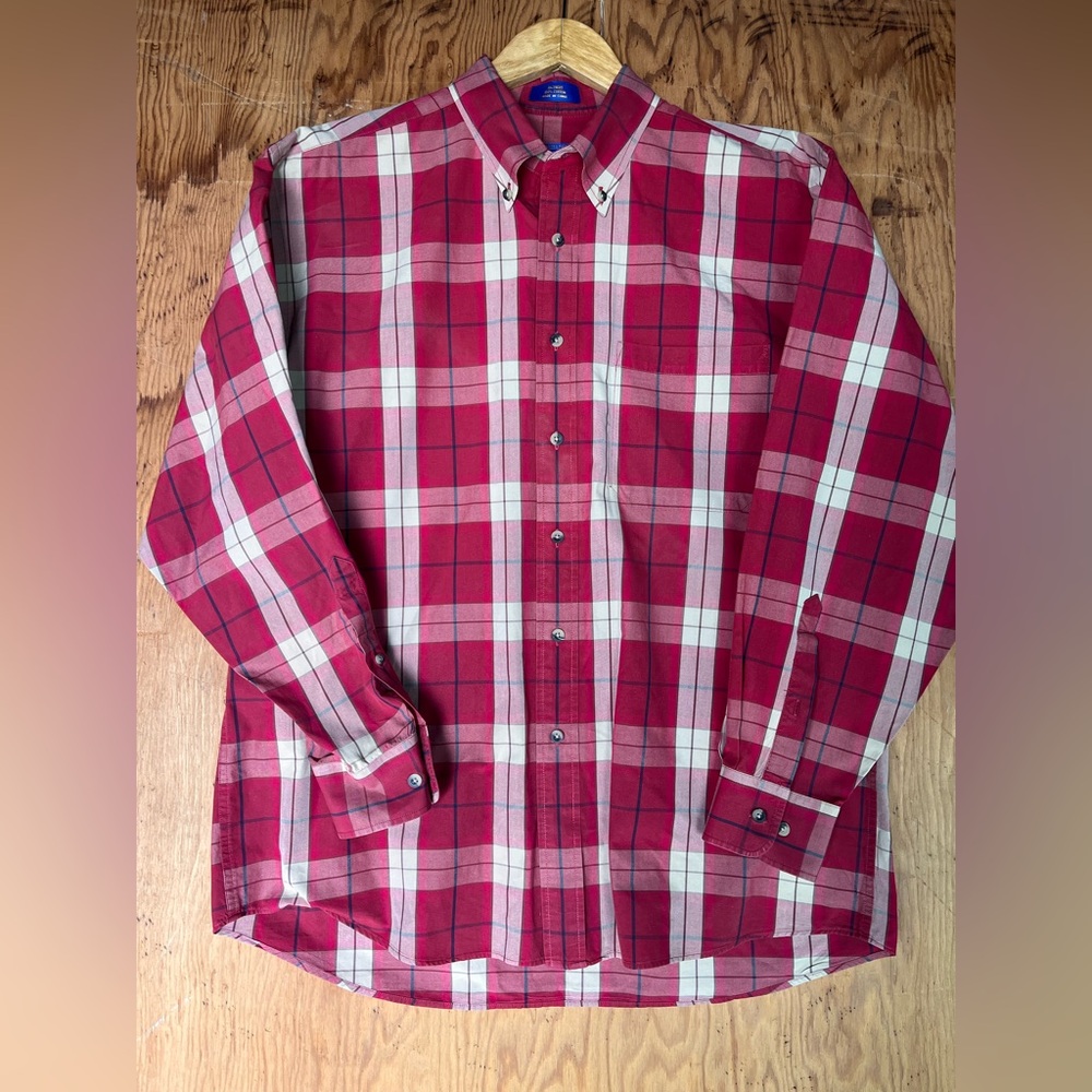 Pendleton Plaid Shirt Mens Large L Red Maroon Cotton Button Down Casual Classic